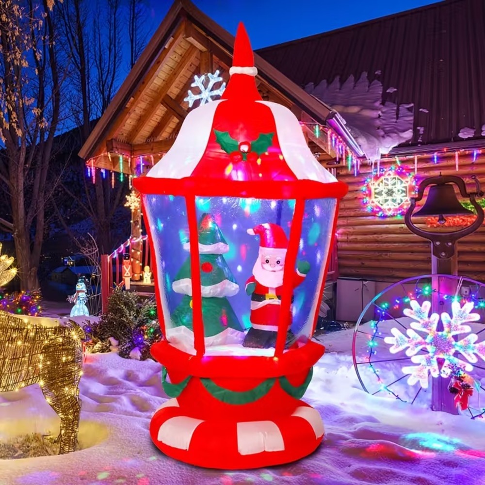 6 Foot Tall Lighted Christmas Inflatable Lantern with Santa and Tree LED yard